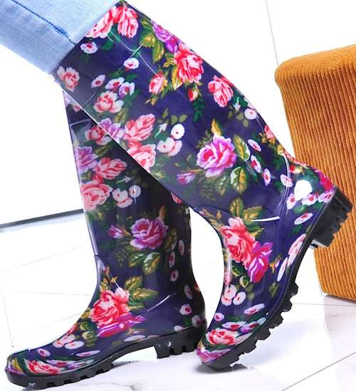 Wysokie damskie kalosze w kolorowe kwiaty /G7-1 12414 S245/