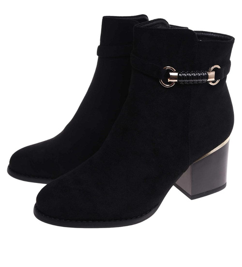 Botki damskie ocieplane na niskim obcasie Czarne /E7-2 18238 W522/