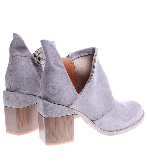 Modne botki damskie na klocku SZARE /E10-3 6218 S476/ 