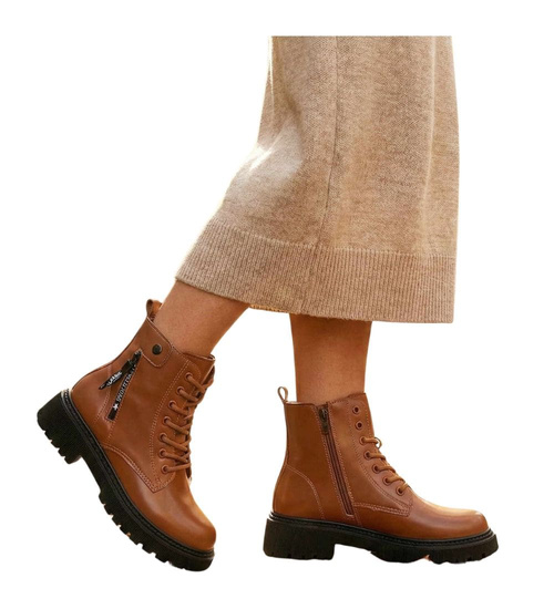 Zimowe brązowe botki trapery /E10-3 18526 T385/