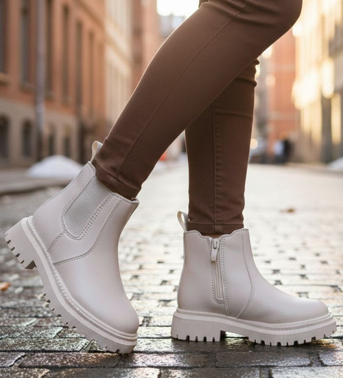 Beżowe dziewczęce botki sztyblety /E6-3 18600 T282/