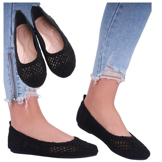 Czarne ażurowe baleriny damskie /F3-217259 W3/