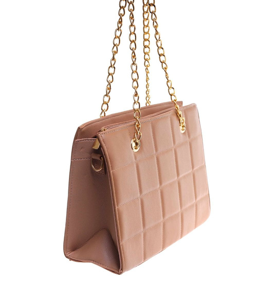 Beżowa torebka kuferek z łańcuszkiem i paskiem /H2 K46 TB676 G195/