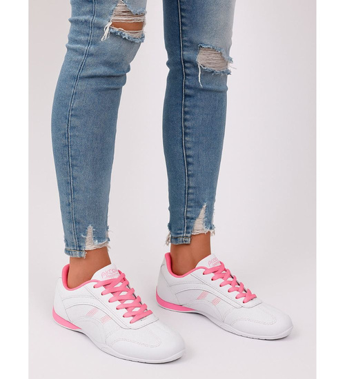 Biało różowe damskie buty sportowe /F4-3 14983 T149/