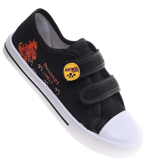 Czarne tenisówki chłopięce na rzepy z dinozaurem /E1-1 16857 T187/