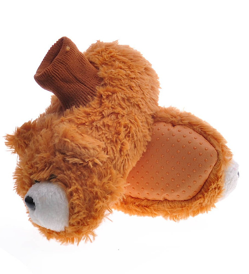 Pluszowe kapcie dziecięce ze ściagaczem Brązowe /E5-1 12963 T195/