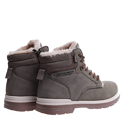 Zimowe ocieplane męskie buty trekkingowe Khaki /A3-2 15352 T677/