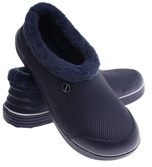 Męskie kalosze piankowe z futerkiem Granatowo białe /H2 18167 T291/