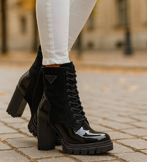 Czarne botki na obcasie /B1-1 +H2 18329 W305/