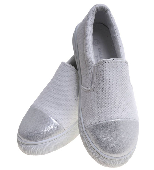 Wsuwane białe trampki dziewczęce slip on /B5-2 13683 T004/