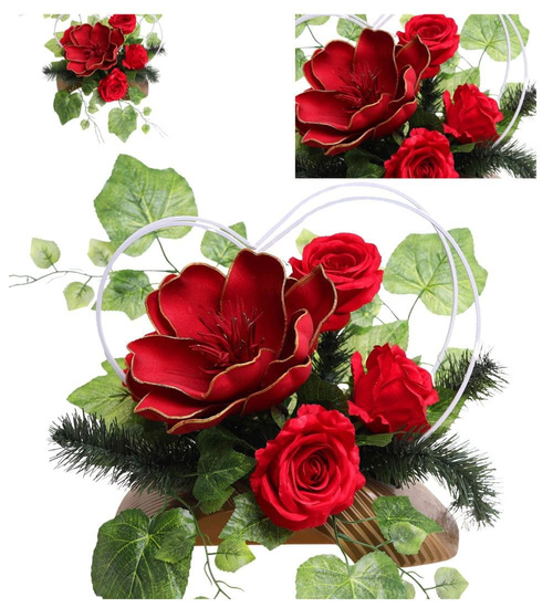 Duży stroik Czerwono bordowe kwiaty KOMP146 M700