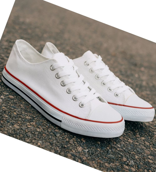 Trampki męskie Sznurowane białe z tkaniny /B7-3 18062 T233/