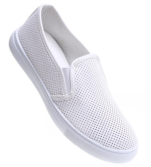 Białe wsuwane ażurowe tenisówki slip on /F2-2 15641 T184/