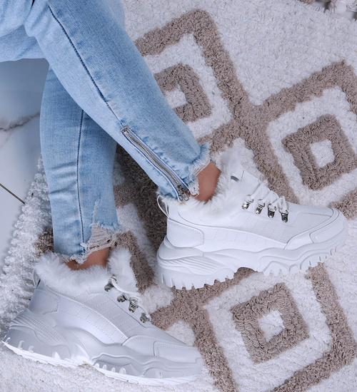 Białe ocieplane trampki sneakersy na koturnie D9-3 15206 T695