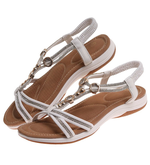 Sandały damskie na płaskim obcasie Białe /G13-2 17922 W235/