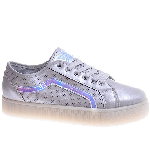 Srebrne trampki creepersy na platformie /F7-3 10818 S198/