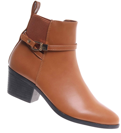 Karmelowe botki na grubym obcasie /C1-2 18539 G285/