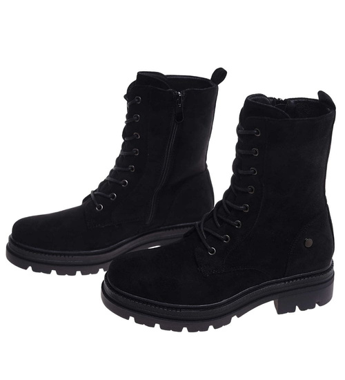 Czarne wiązane botki trapery na platformie /C4-3 18281 W600/