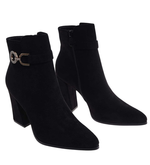 Czarne botki na obcasie słupku /E9-1 18260 W420/