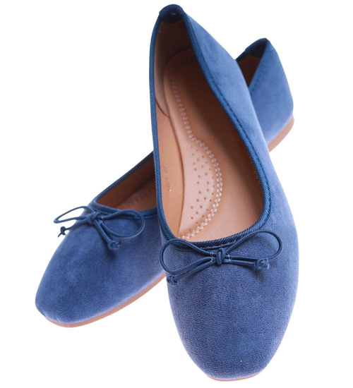 Baleriny damskie z kokardą buty zamszowe granatowe /D1-3 17541 G133/