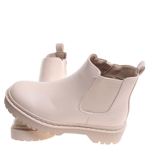 Beżowe dziewczęce botki sztyblety /D3-2 17063 T283/