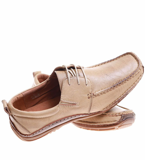 Sznurowane męskie beżowe półbuty /E8-3 11020 T125/