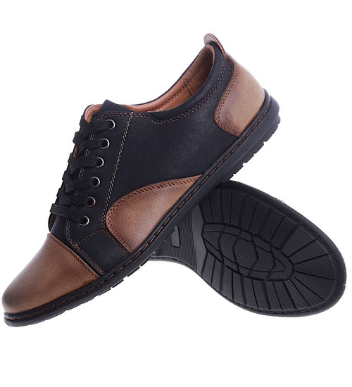 Czarno brązowe sznurowane półbuty /D7-1 14846 T219/