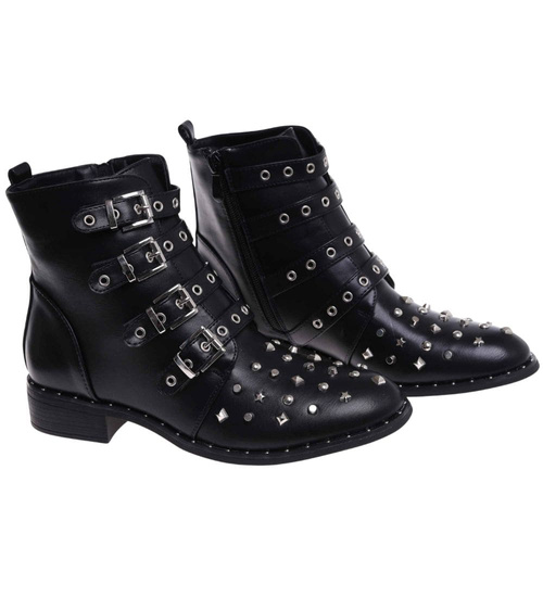 Czarne damskie botki z ćwiekami /D8-2 9805 +h2 S194/