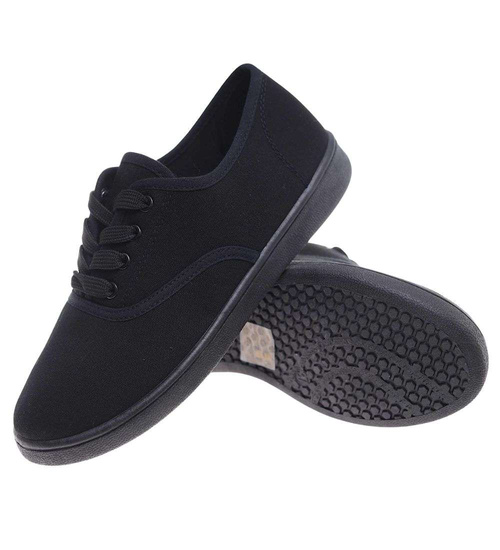 Czarne sznurowane tenisówki damskie /F5-2 18730 T187/