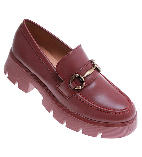Bordowe loafersy damskie /D9-3 16849 G282/