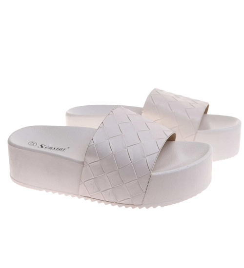 Plażowe białe klapki damskie na platformie /A6-2 17925 T191/