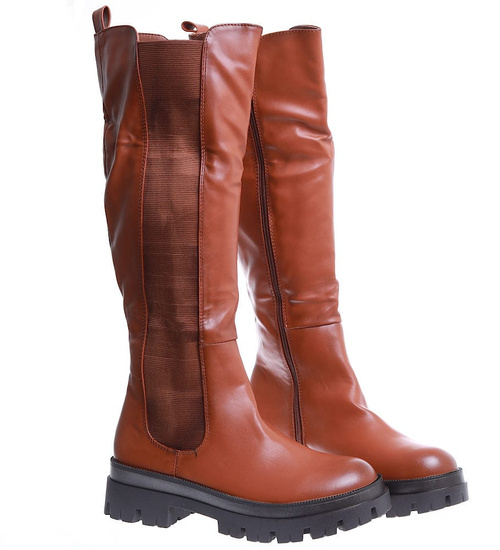 Brązowe kozaki sztyblety na platformie /A3-1 15420 T345/