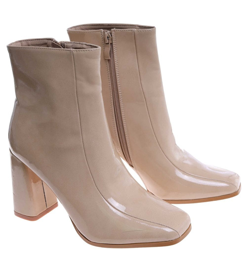 Beżowe botki damskie na słupku /G6-1 18152 T224/