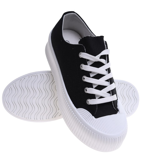 Czarne trampki damskie na platformie /C5-3 16696 T181/