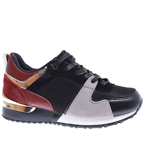 Sznurowane czarno bordowe buty sportowe /D3-3 +H2 15772 T089/