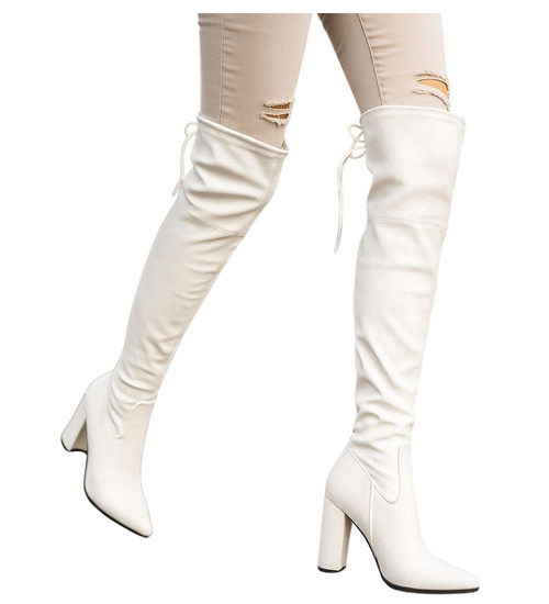 Białe kozaki muszkieterki na obcasie /G11-3 18444 W184/