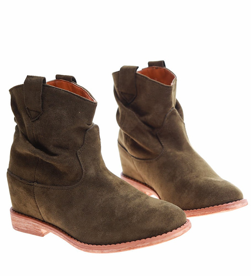 Botki damskie Lekko ocieplone Khaki /G6-2+H2 16899 T184/