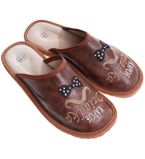 Skórzane brązowe kapcie dla dziadka /G9-1 7375 S199/