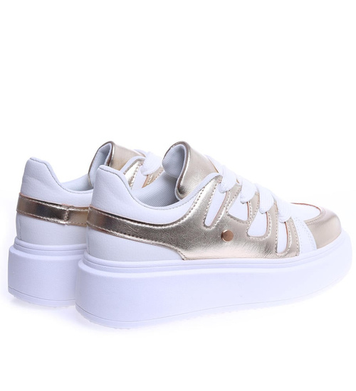 Biało złote damskie trampki na platformie /G3-3 14730 T565/