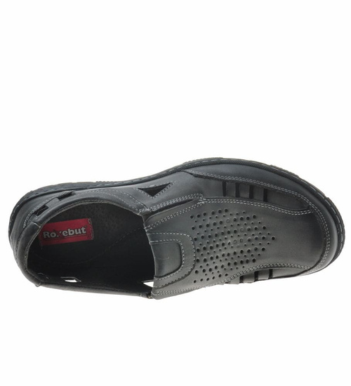 Przewiewne półbuty męskie ze skóry naturalnej Szare /H-7 11402 436-1 S111/