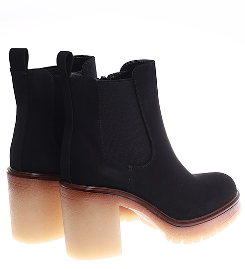 Czarne botki damskie na obcasie i platformie /G1-1 16865 G387/