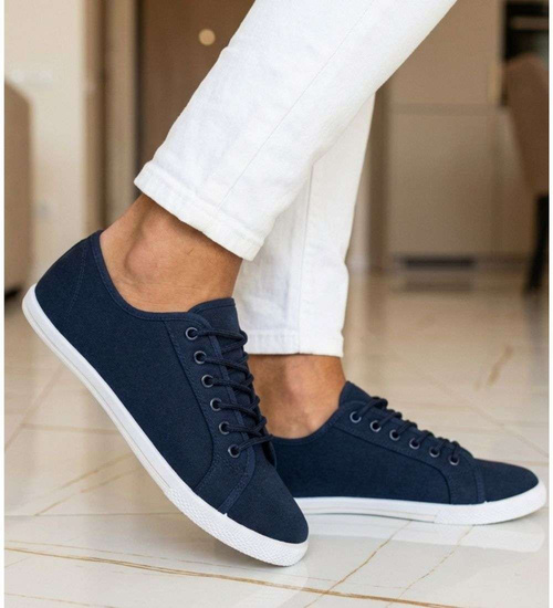 Sznurowane granatowe trampki męskie z tkaniny /D3-3 18720 T280/