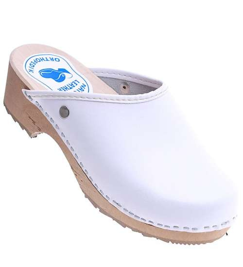 Klasyczne klapki drewniaki BIAŁE /D1-1 2199 M493/