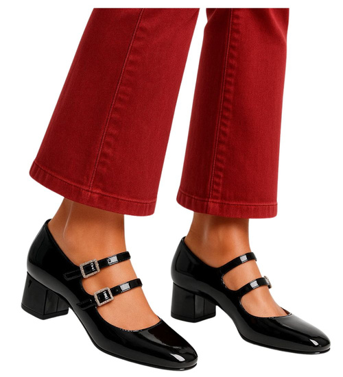 Czarne czółenka z paskiem na niskim obcasie /F10-1 17514  W182/