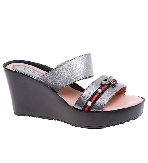 Srebrne klapki damskie na koturnie i platformie /G5-2 16292 S230/