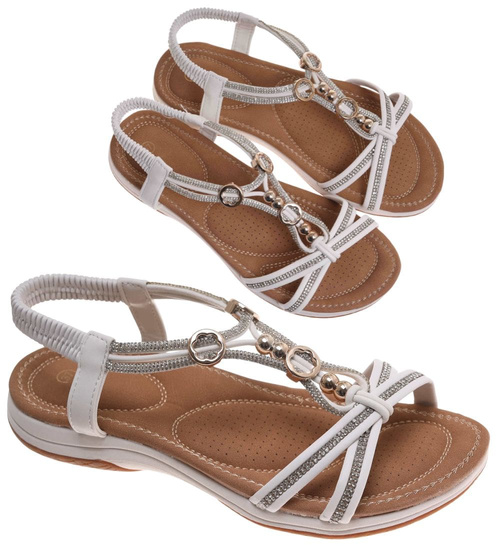 Sandały damskie na płaskim obcasie Białe /G13-2 17922 W235/