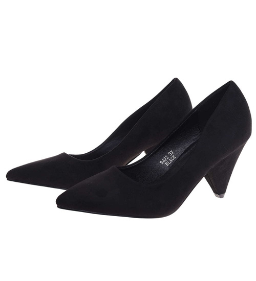 Czarne zamszowe czółenka damskie na obcasie /E5-2 12153 T197/