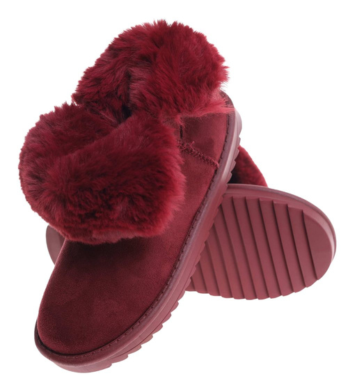 Bordowe kozaki śniegowce z futerkiem /E8-2 18359 T195/