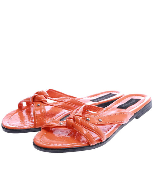 Pomarańczowe klapki na płaskim obcasie /H2 14351 T005/