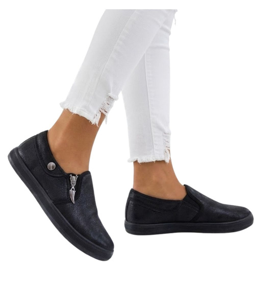 Wsuwane czarne damskie trampki slip on /D6-2 12542 T199/